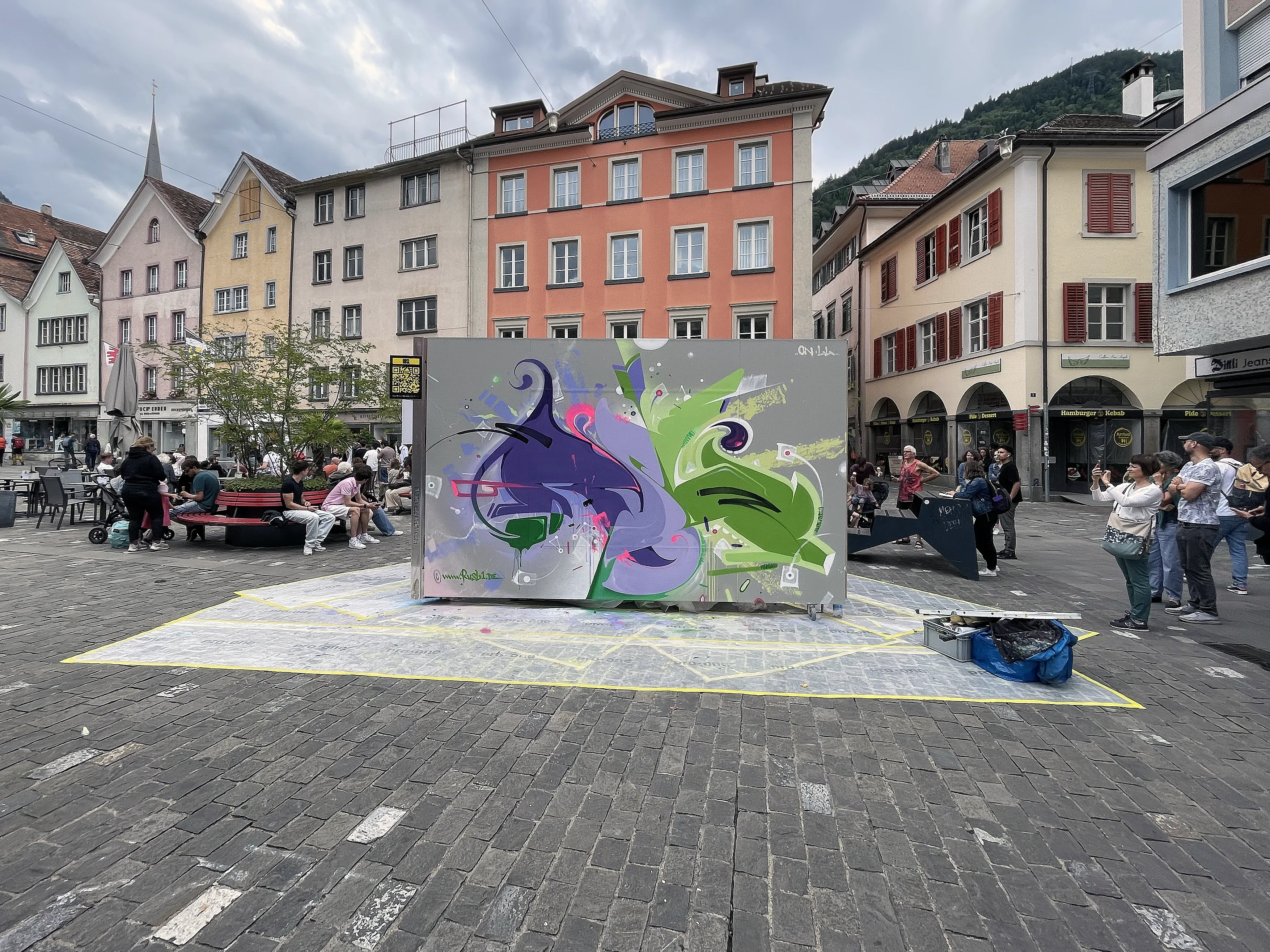 Street Art Festival Chur, Swiss. Artowrk by Rusl in the middle of the city centre.